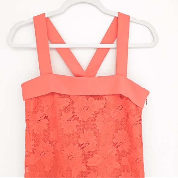 Banana Republic Sleeveless V-Bank Lace Floral Mini Orange Dress Size 0 - Picture 3 of 8